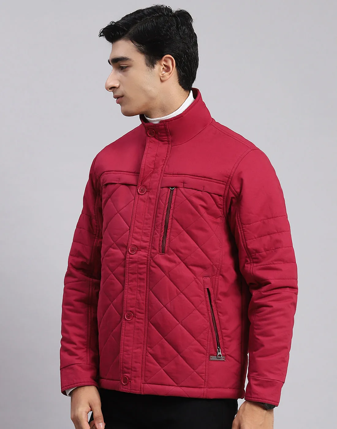 Men Maroon Solid Spread Collar Full Sleeve Jackets