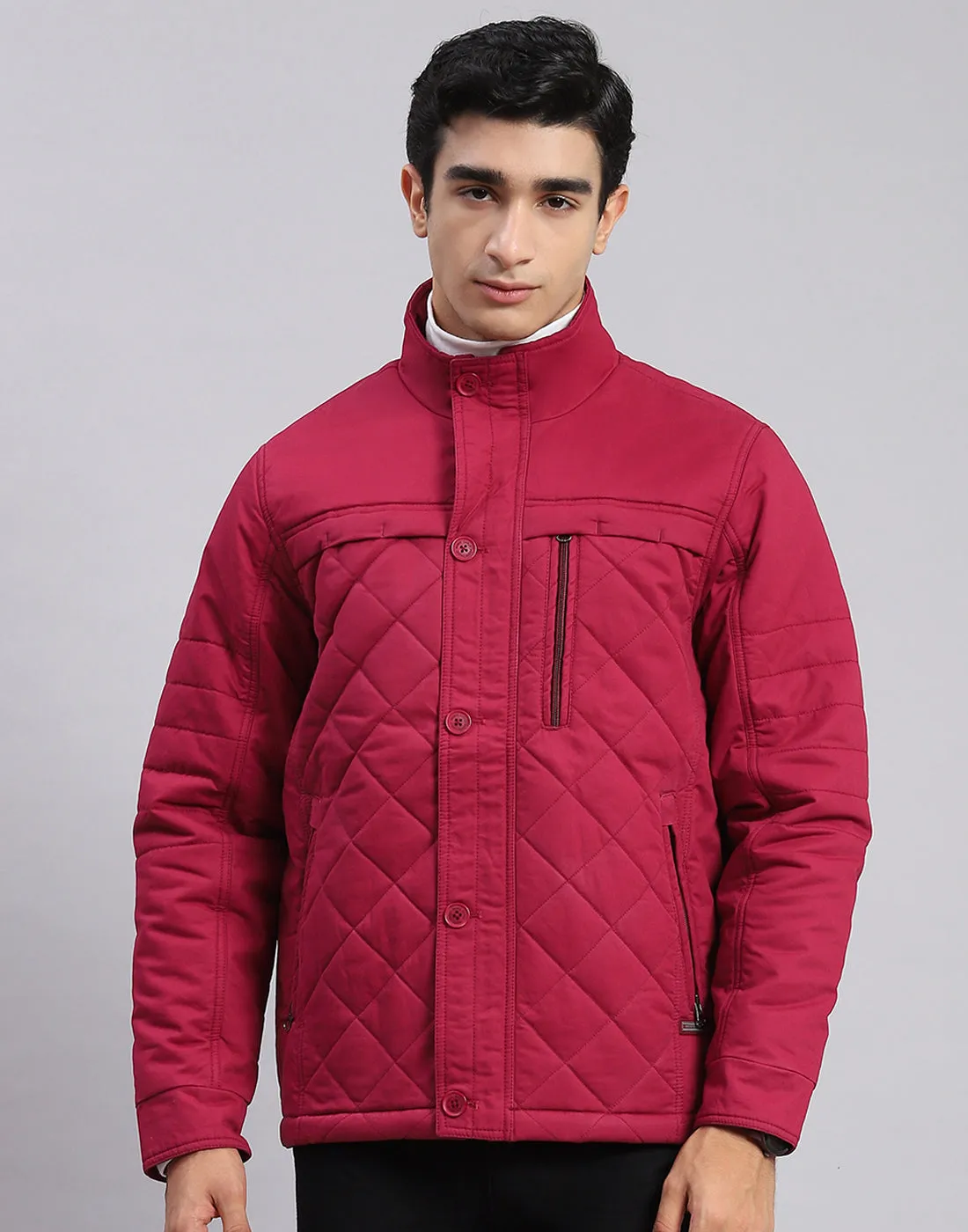 Men Maroon Solid Spread Collar Full Sleeve Jackets