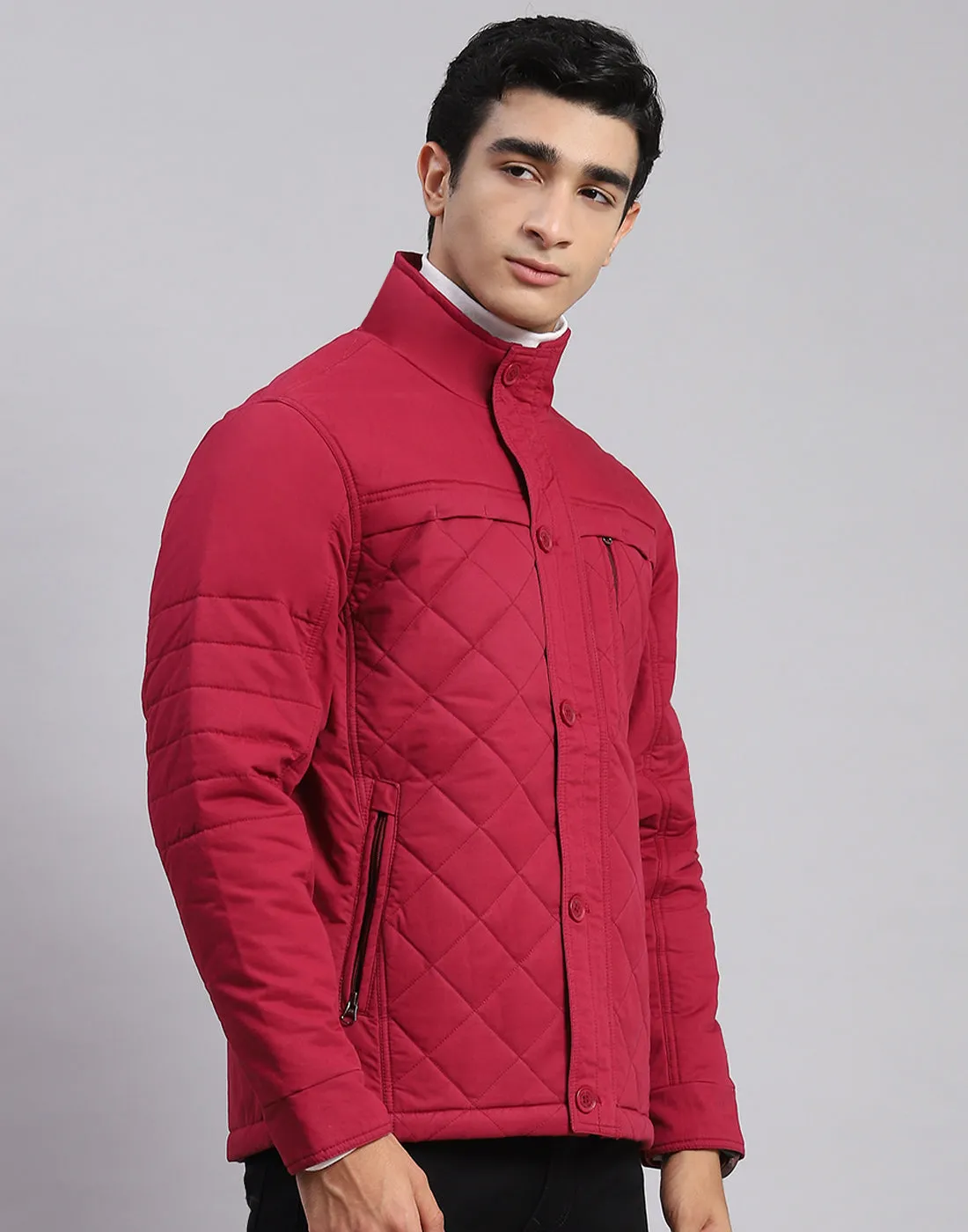 Men Maroon Solid Spread Collar Full Sleeve Jackets