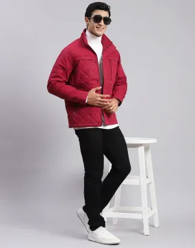 Men Maroon Solid Spread Collar Full Sleeve Jackets