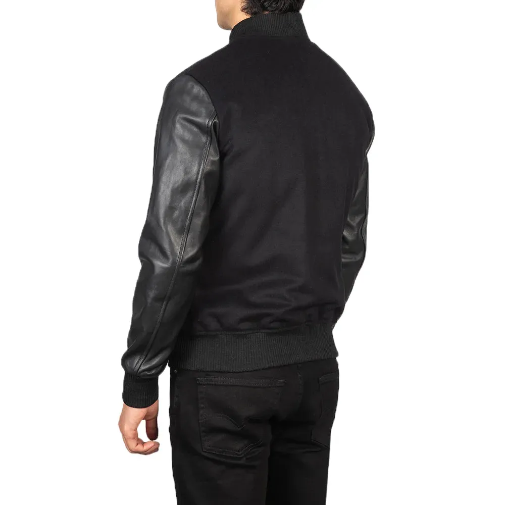 Mens Black Leather Varsity Jacket