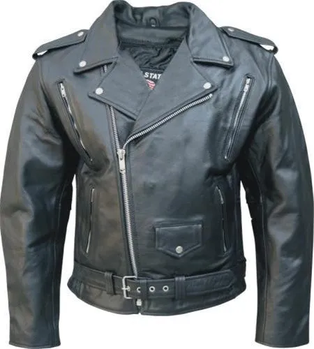 Men's Black Vented Water Buffalo Leather Motorcycle Jacket Zip Out Liner