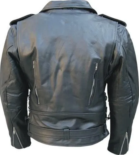 Men's Black Vented Water Buffalo Leather Motorcycle Jacket Zip Out Liner