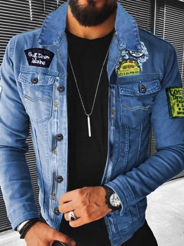 Men's Plush Style Thickened Denim Outer Jacket