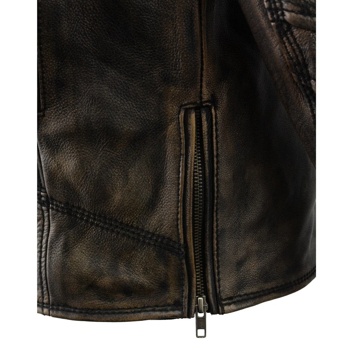 Milwaukee Leather MLM1515 Men's Classic Beltless Distressed Brown Leather Triple Stitched Motorcycle Biker Jacket