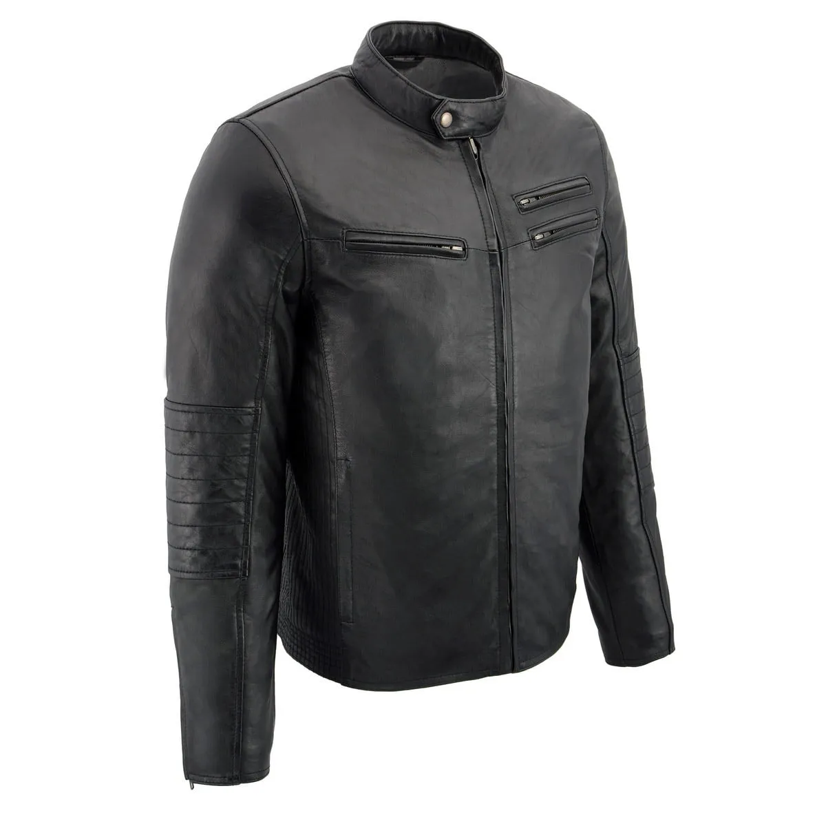 Milwaukee Leather SFM1806 Men's Black Euro Collar Cafe Style Leather Jacket