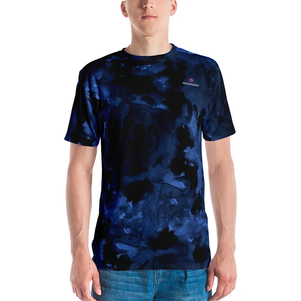 Navy Blue Abstract Men's T-shirt, Floral Blue Printed Best Tees For Men-Made in USA/EU/MX