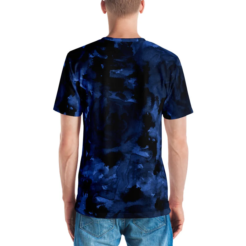 Navy Blue Abstract Men's T-shirt, Floral Blue Printed Best Tees For Men-Made in USA/EU/MX