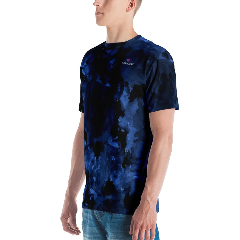 Navy Blue Abstract Men's T-shirt, Floral Blue Printed Best Tees For Men-Made in USA/EU/MX