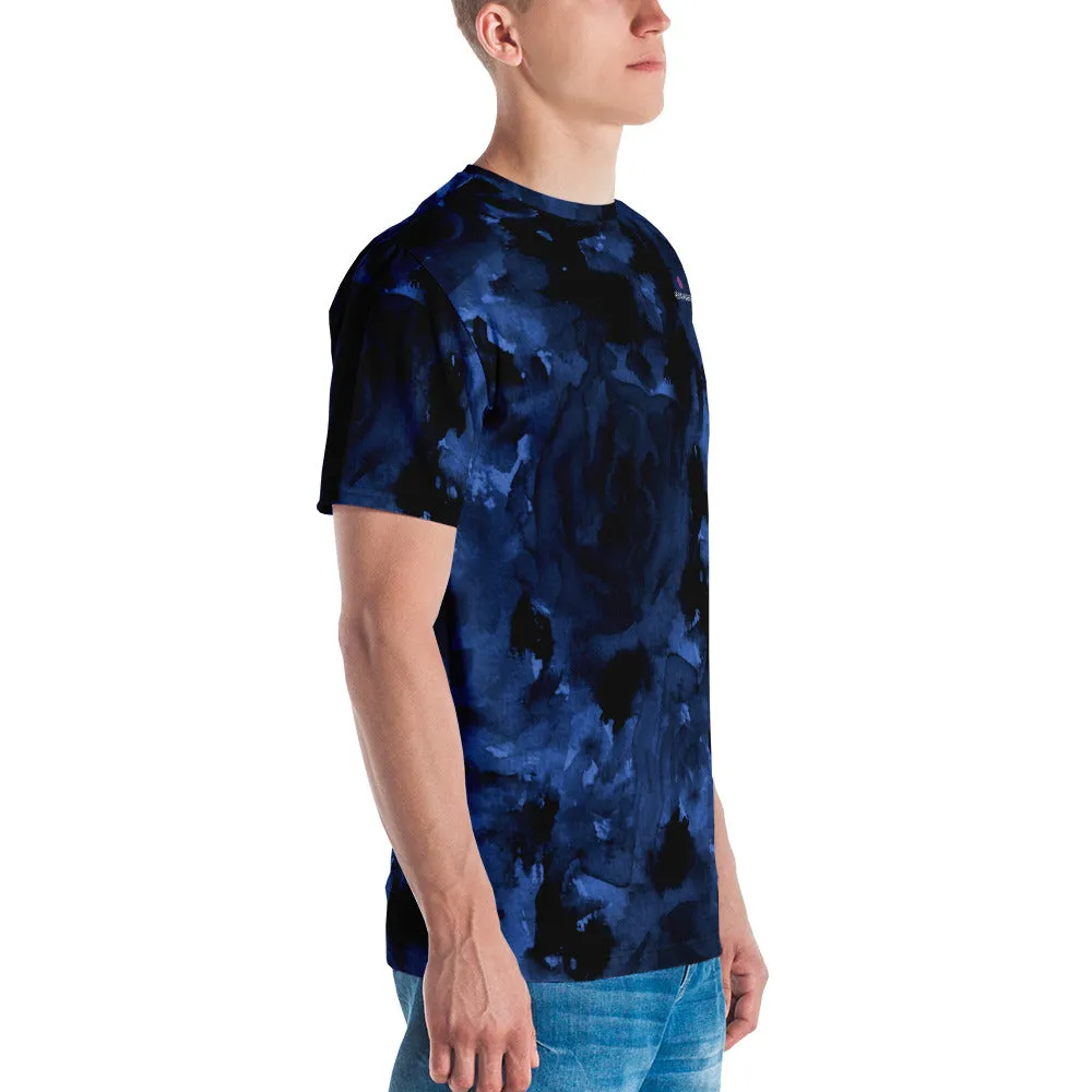 Navy Blue Abstract Men's T-shirt, Floral Blue Printed Best Tees For Men-Made in USA/EU/MX