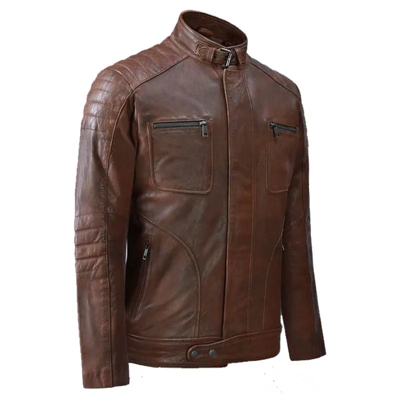 New Genuine Best Style Firefly Moto Spanish Brown Biker Leather Jacket