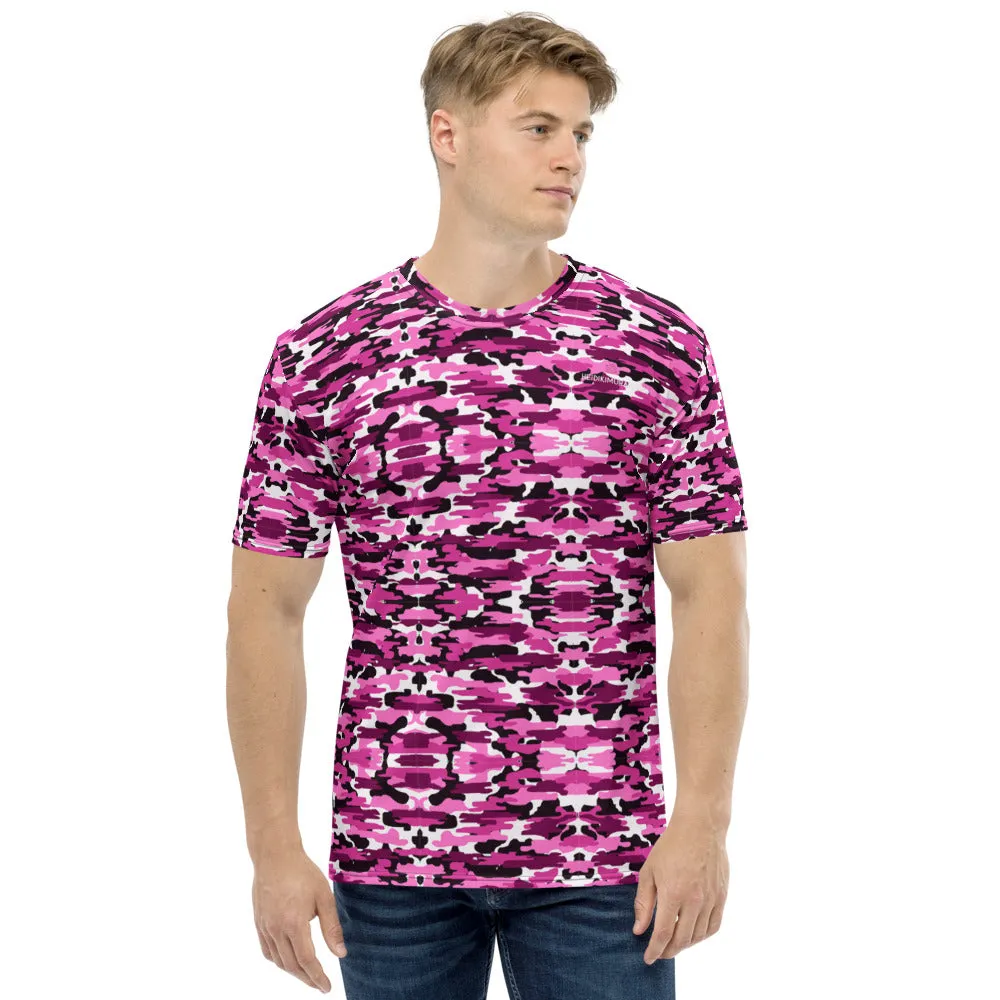 Pink Camo Print Men's T-shirt, Pink Purple Camouflage Military Shirts For Men- Made in USA/EU/MX