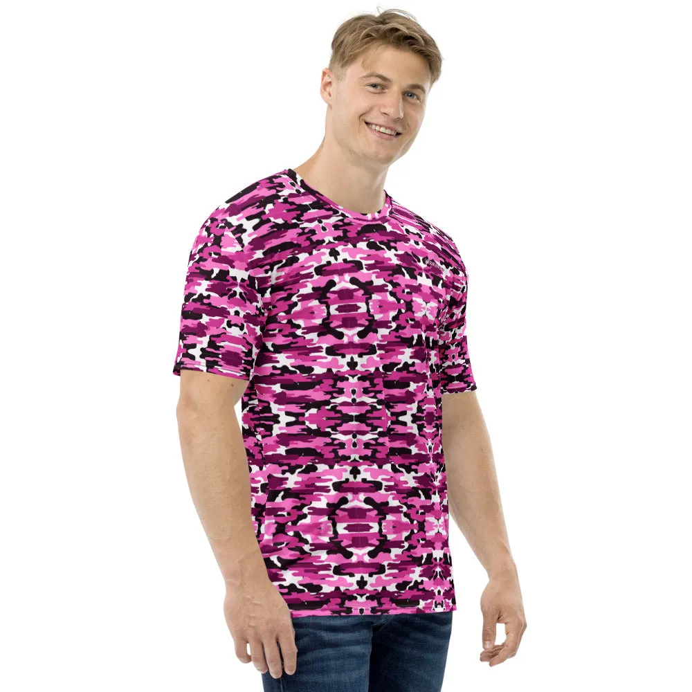 Pink Camo Print Men's T-shirt, Pink Purple Camouflage Military Shirts For Men- Made in USA/EU/MX