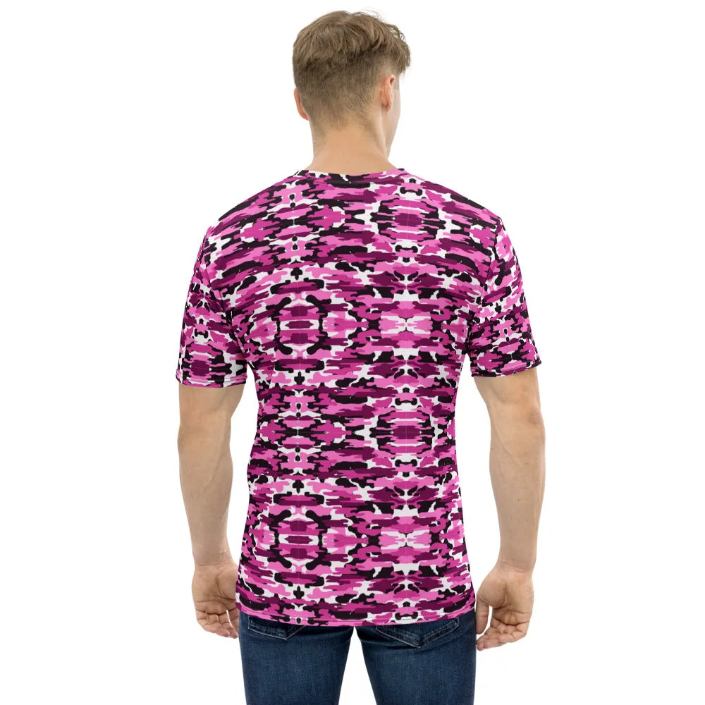 Pink Camo Print Men's T-shirt, Pink Purple Camouflage Military Shirts For Men- Made in USA/EU/MX