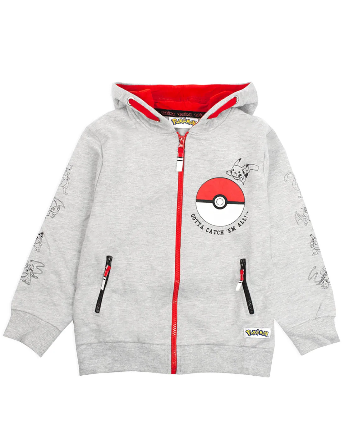 Pokemon Pokeball Boy's Grey Zip Up Hoodie