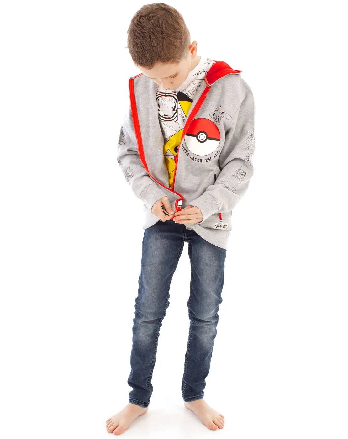 Pokemon Pokeball Boy's Grey Zip Up Hoodie