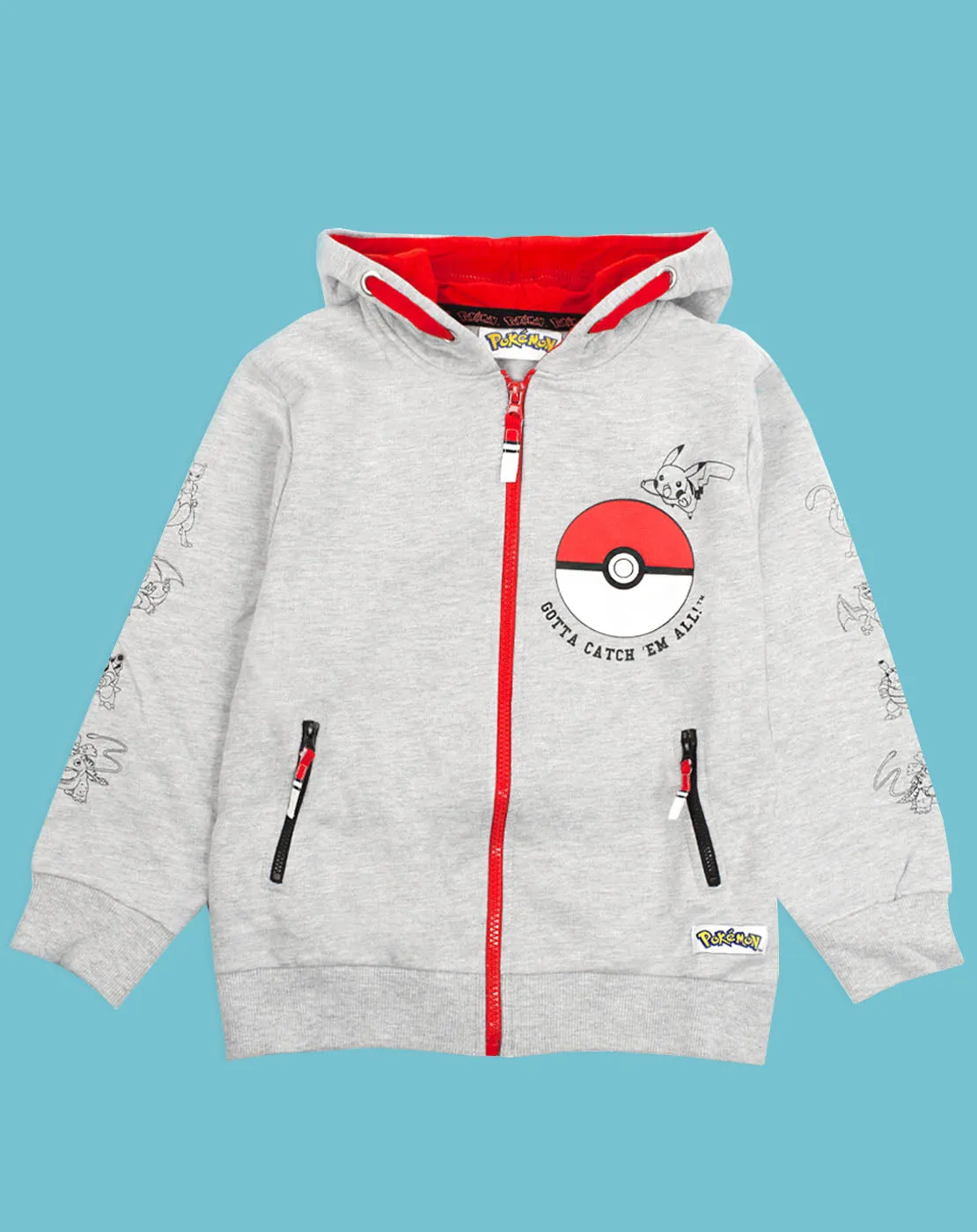 Pokemon Pokeball Boy's Grey Zip Up Hoodie