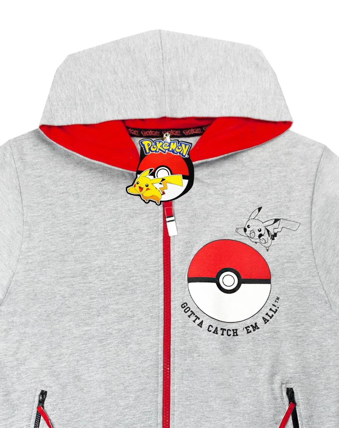 Pokemon Pokeball Boy's Grey Zip Up Hoodie