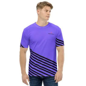 Purple Black Striped Men's T-shirt, Premium Stripes Designer Tees For Men-Made in USA/EU