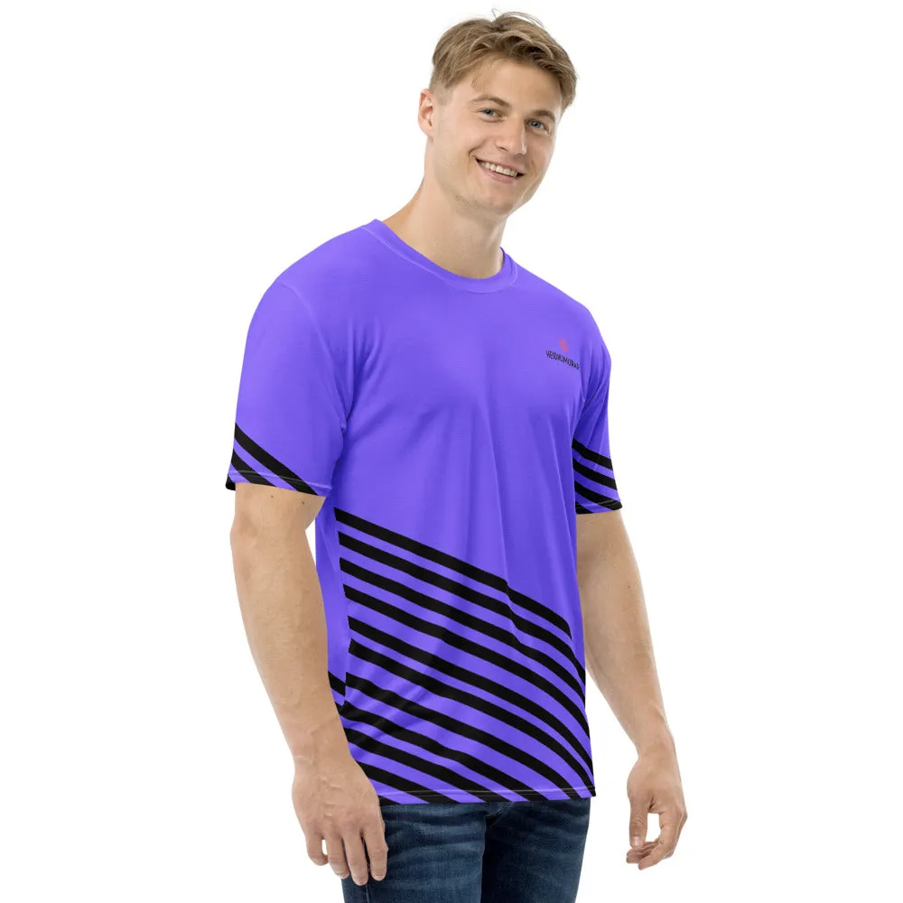 Purple Black Striped Men's T-shirt, Premium Stripes Designer Tees For Men-Made in USA/EU