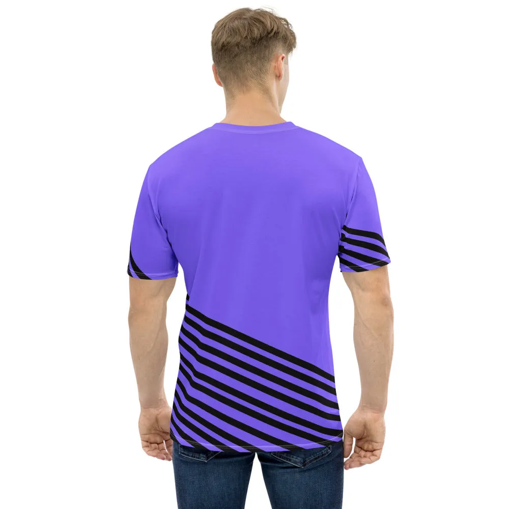 Purple Black Striped Men's T-shirt, Premium Stripes Designer Tees For Men-Made in USA/EU