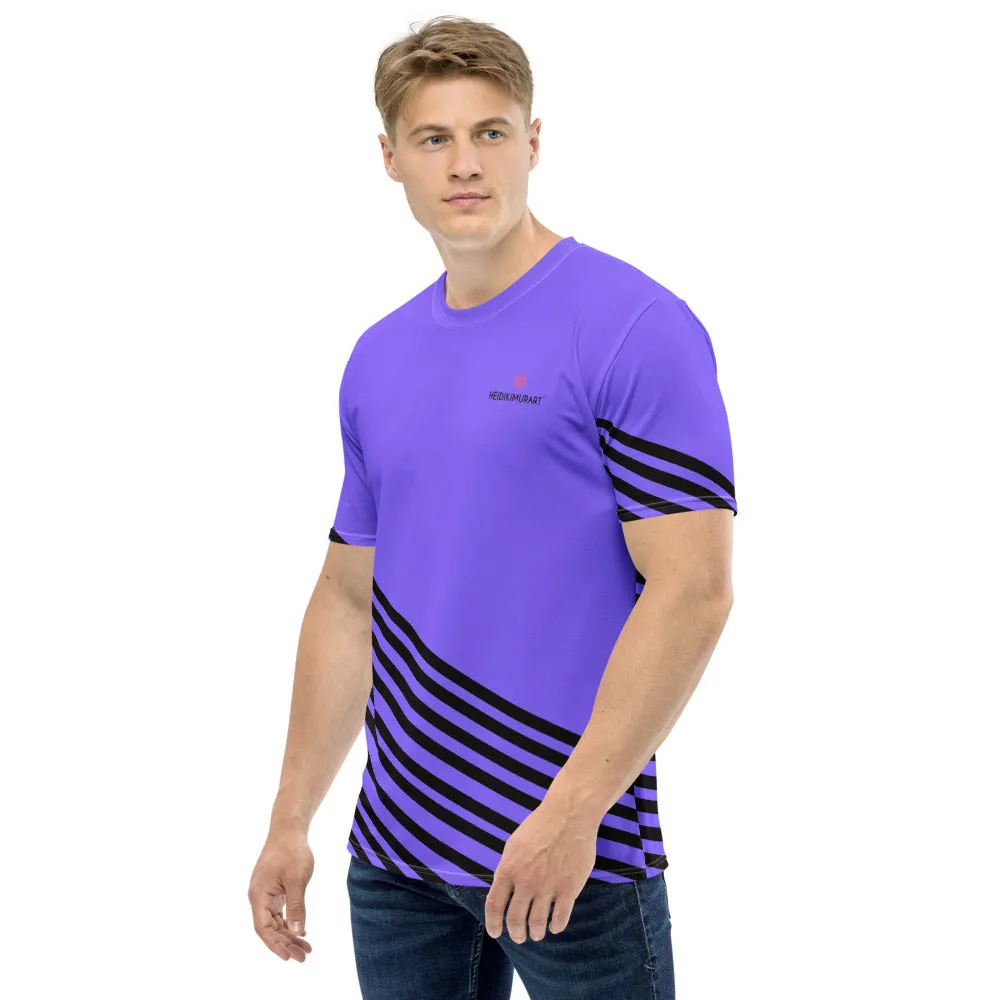 Purple Black Striped Men's T-shirt, Premium Stripes Designer Tees For Men-Made in USA/EU