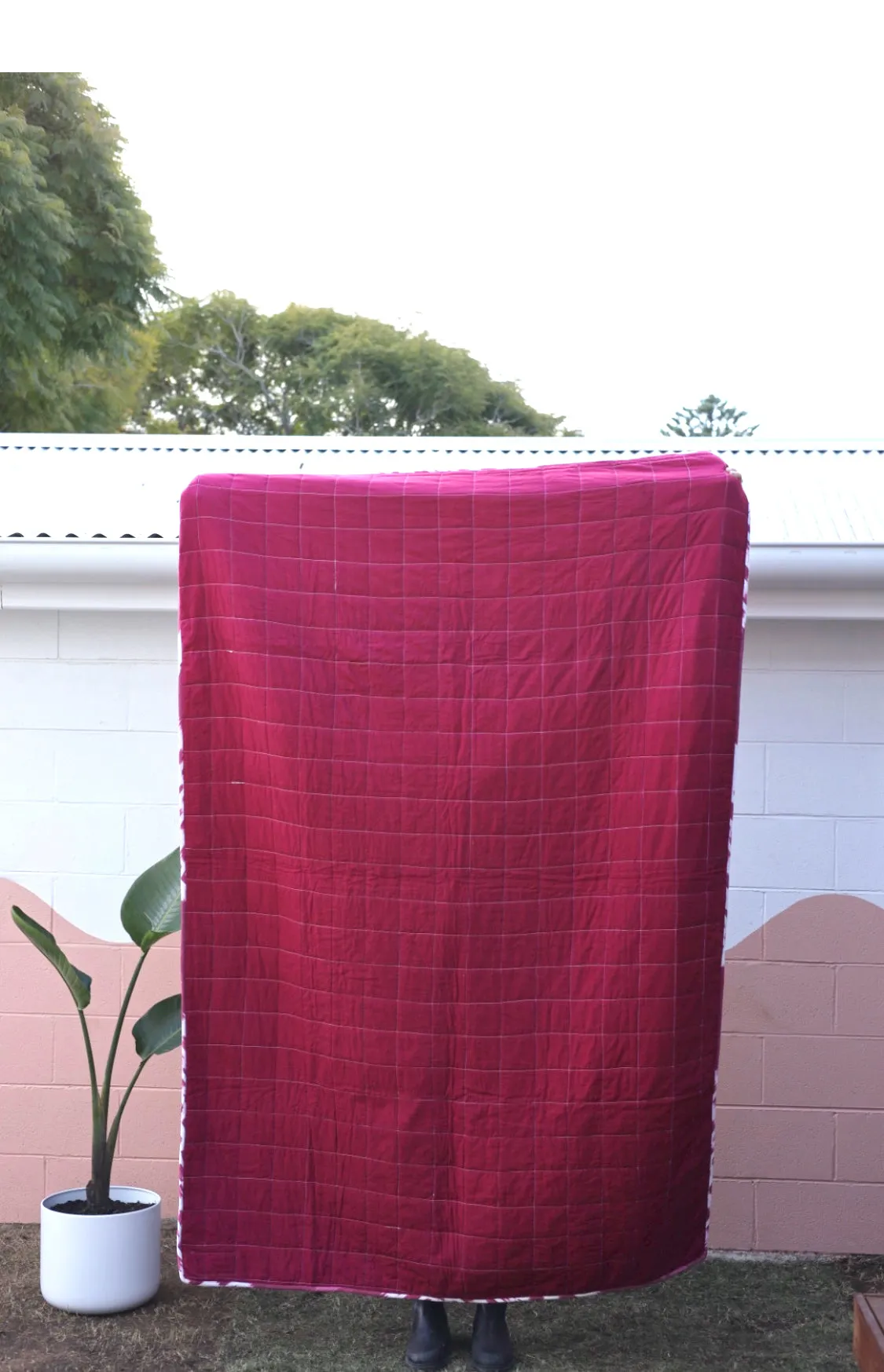 Quilted Blanket with Pillowcase - Cochineal Ikat