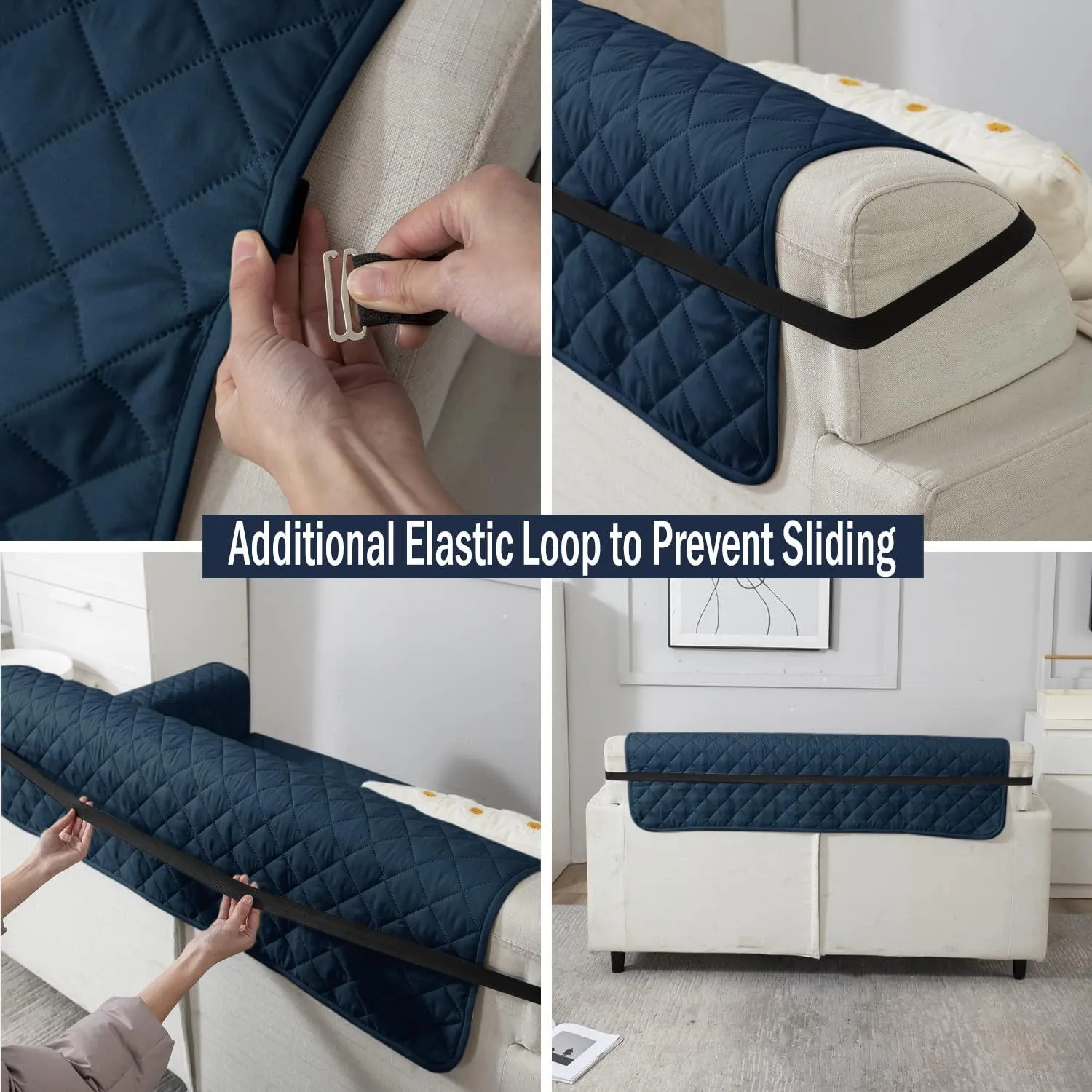 Quilted Polyester Sofa Cover Mat Pet Friendly, Navy Blue