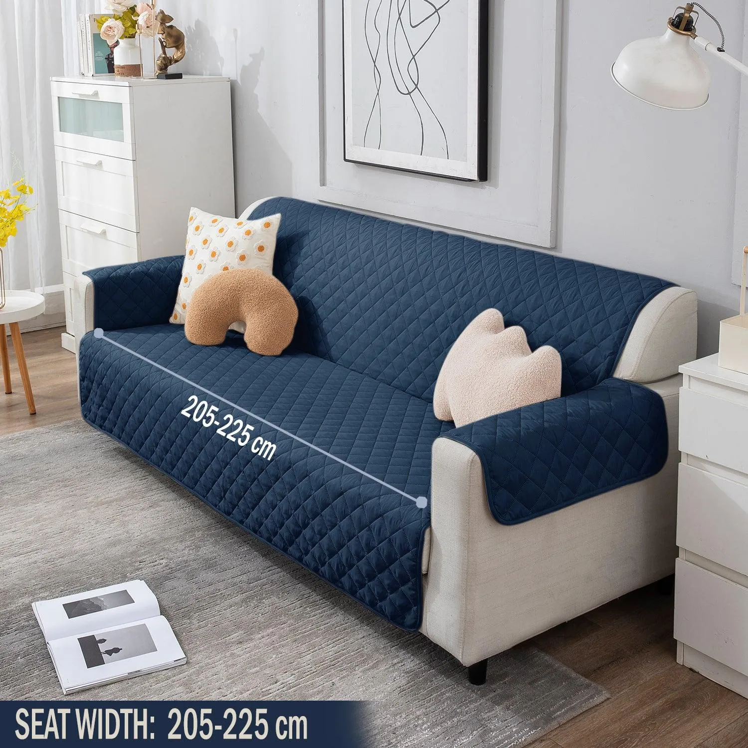 Quilted Polyester Sofa Cover Mat Pet Friendly, Navy Blue