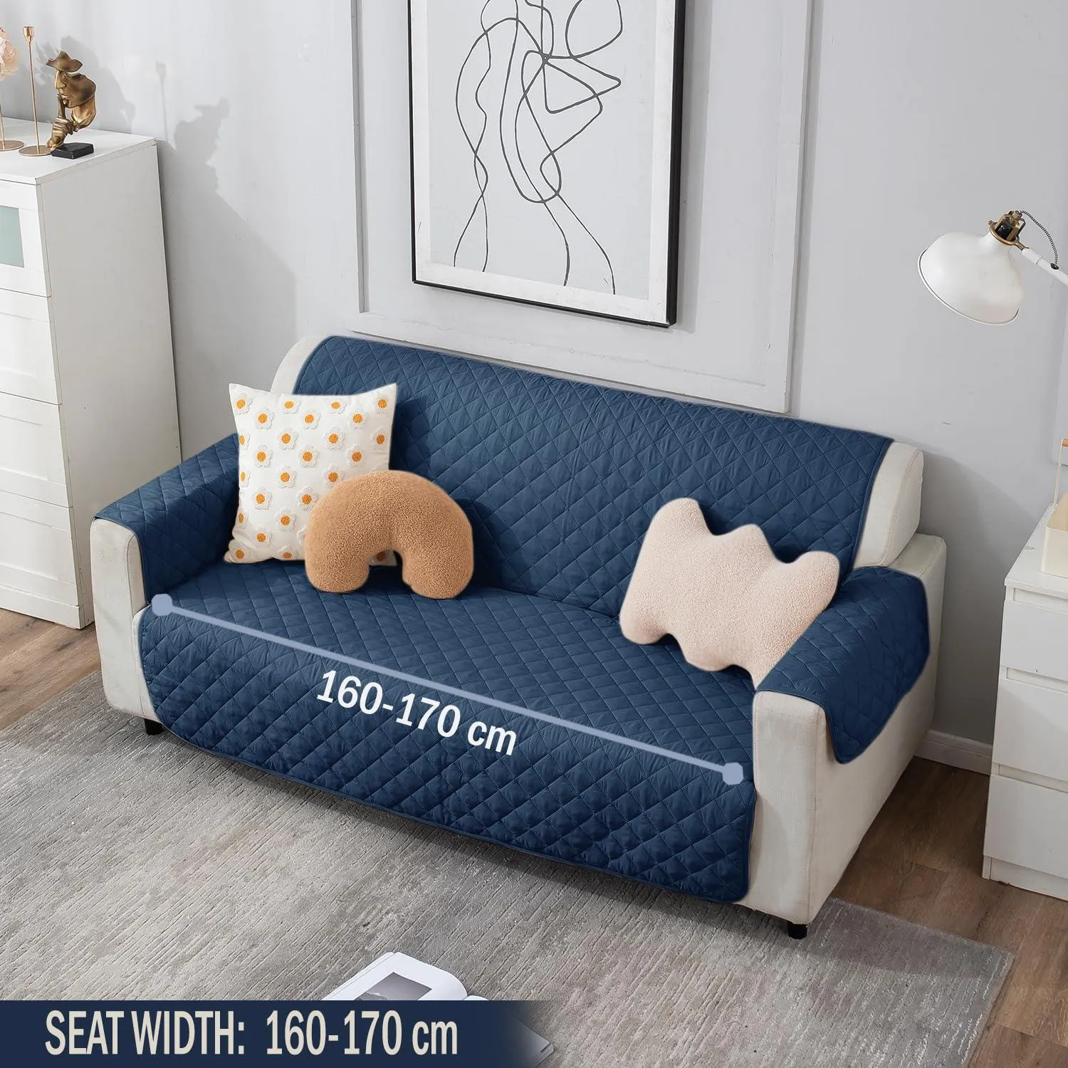 Quilted Polyester Sofa Cover Mat Pet Friendly, Navy Blue