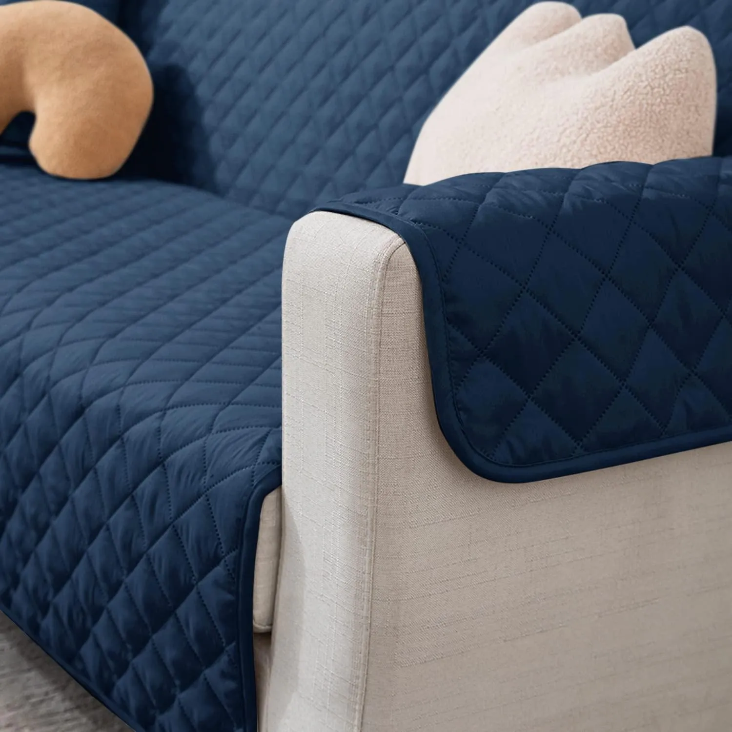 Quilted Polyester Sofa Cover Mat Pet Friendly, Navy Blue