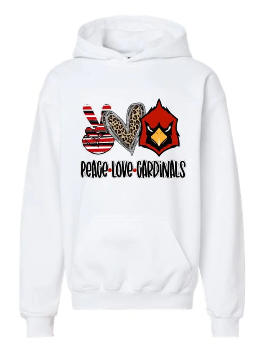 "Love Peace Cardinals" Pullover Hoodie-Youth