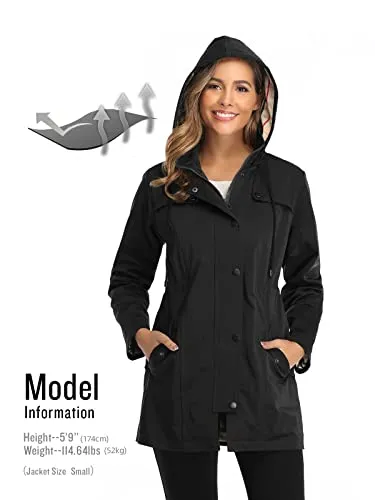 SaphiRose Women's Long Hooded Rain Jacket Outdoor Raincoat Windbreaker