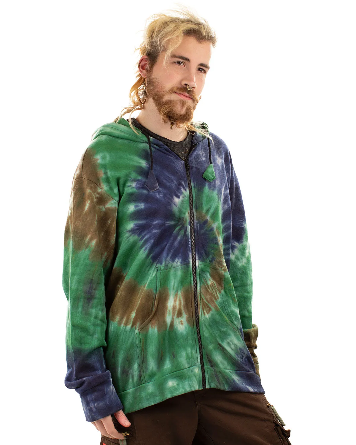 Tie Dye Zip Up Hoodie Jacket Green/Blue