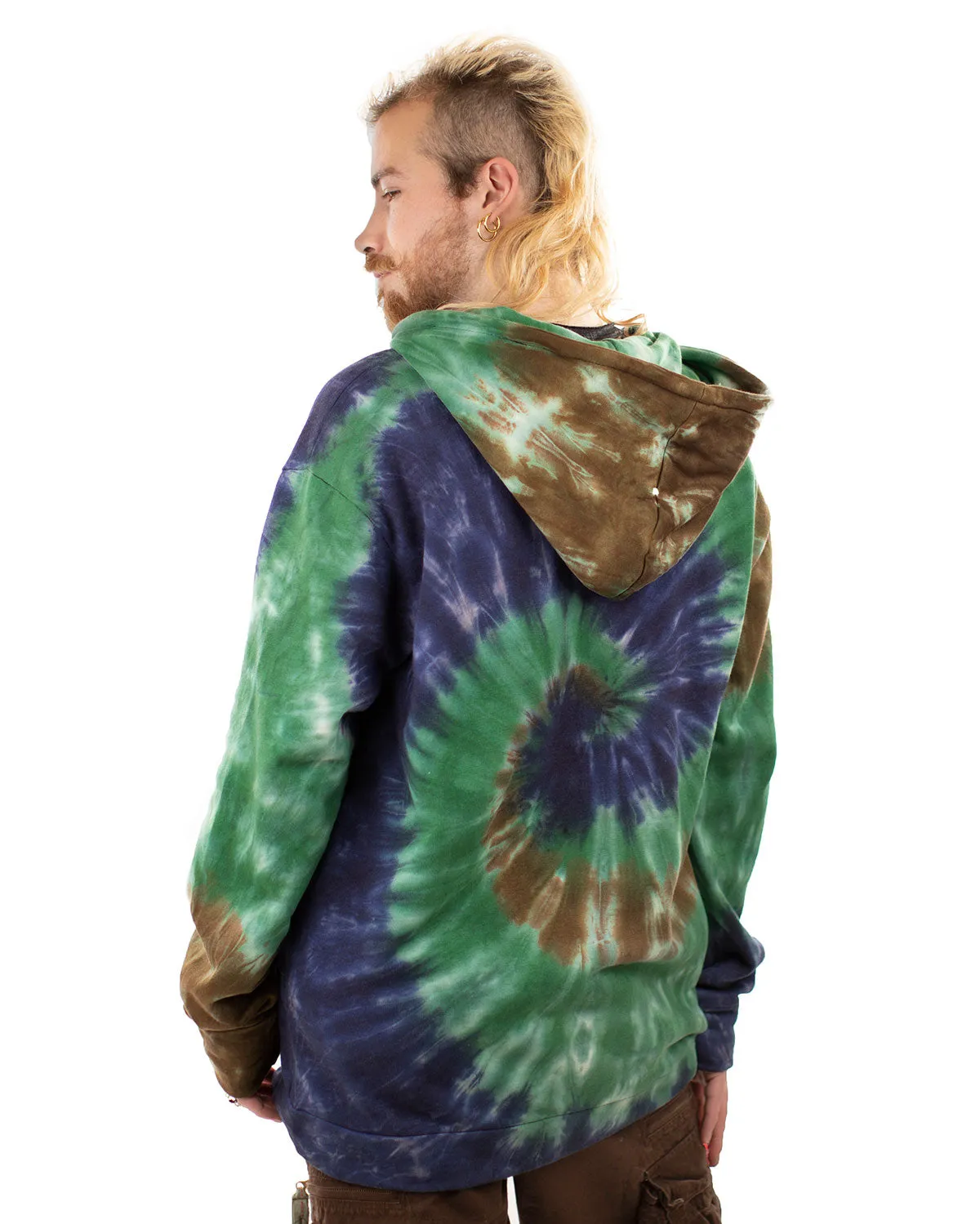 Tie Dye Zip Up Hoodie Jacket Green/Blue