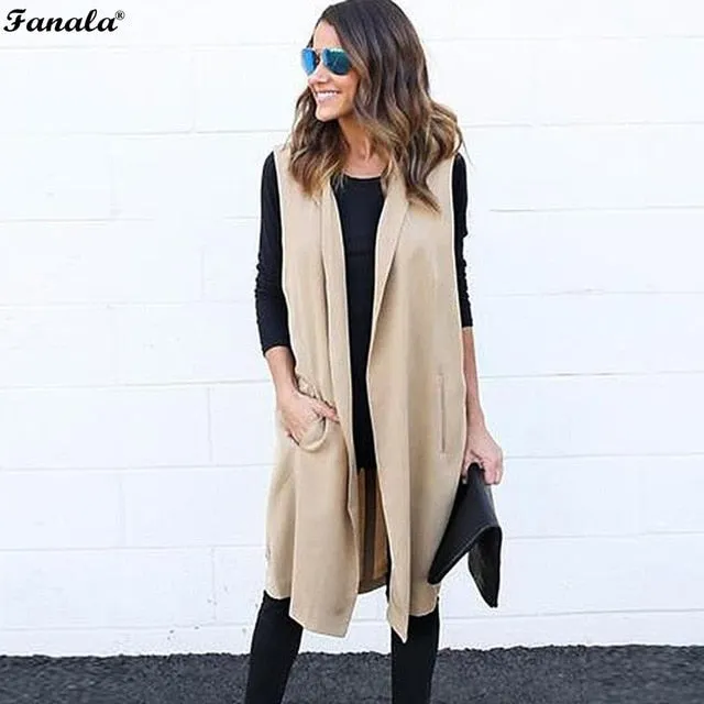 VenusFox Belted Sleeveless Long Vest Coats