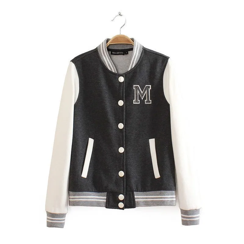 VenusFox M logo classical bomber o-neck women coat Baseball Jacket