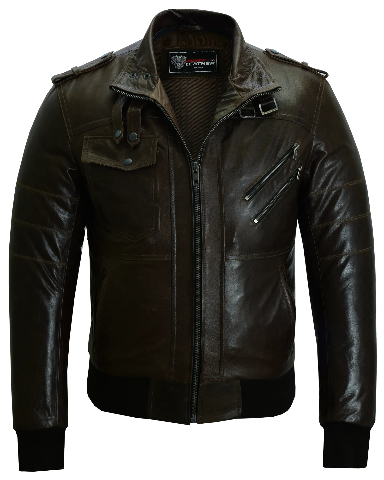 VL551CBr Vance Leathers' Mens Vincent Brown Waxed Premium Cowhide Motorcycle Leather Jacket With Removeable Hoodie