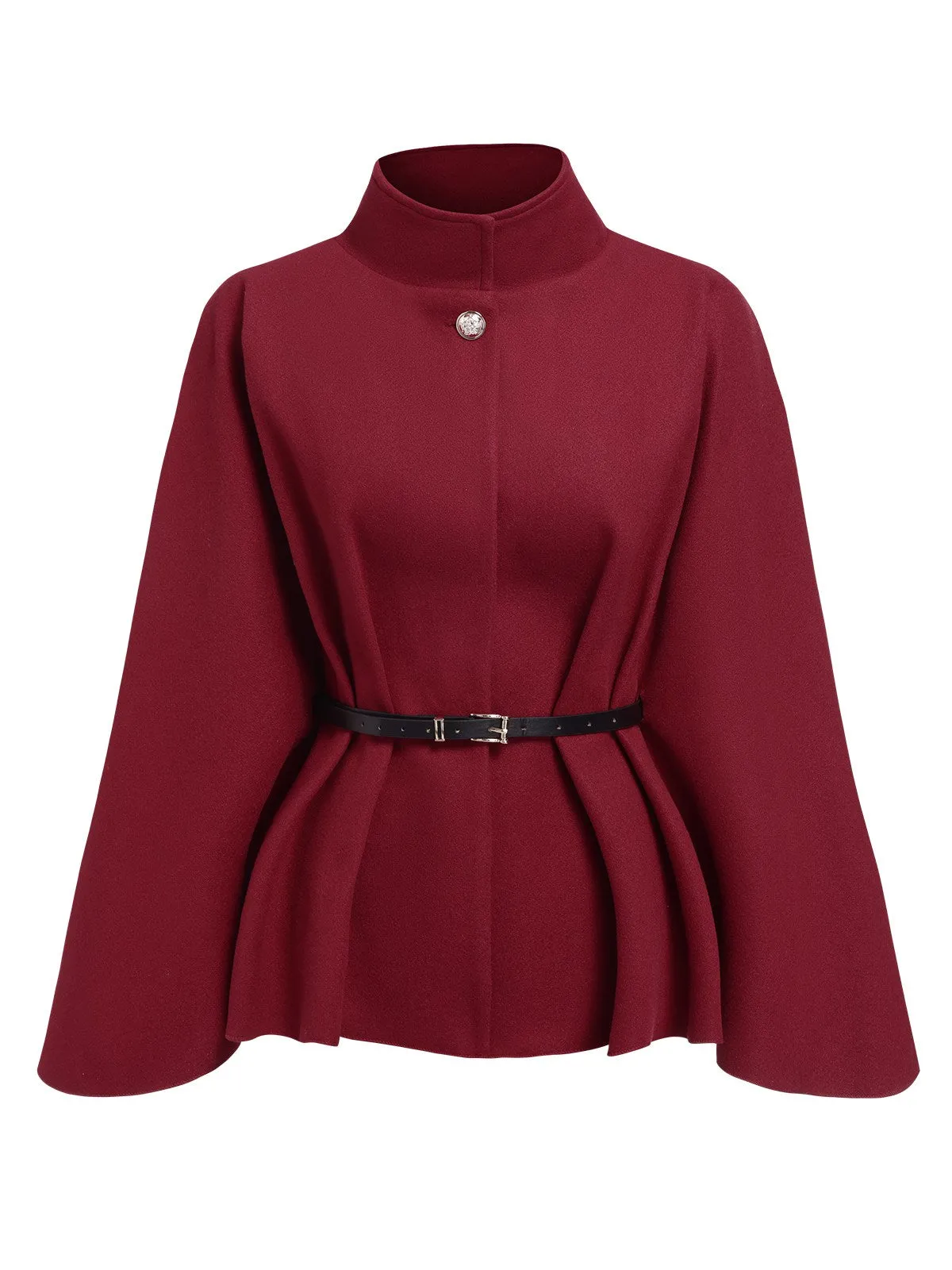 Wine Red 1960s Solid Belted Cloak Coat