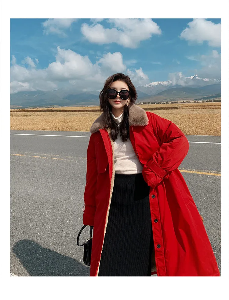 Wjczt winter new cotton clothes women&#39;s middle and long knee over Korean loose cotton jacket tooling Plush windbreaker