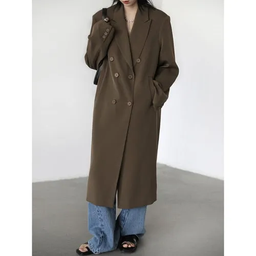 Wjczt Women's Trench Coat Loose Retro Double Breasted Long Overcoat Woman Windbreaker Female Top Outerwear Spring Autumn 2022