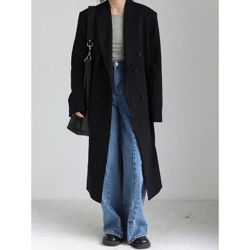 Wjczt Women's Trench Coat Loose Retro Double Breasted Long Overcoat Woman Windbreaker Female Top Outerwear Spring Autumn 2022