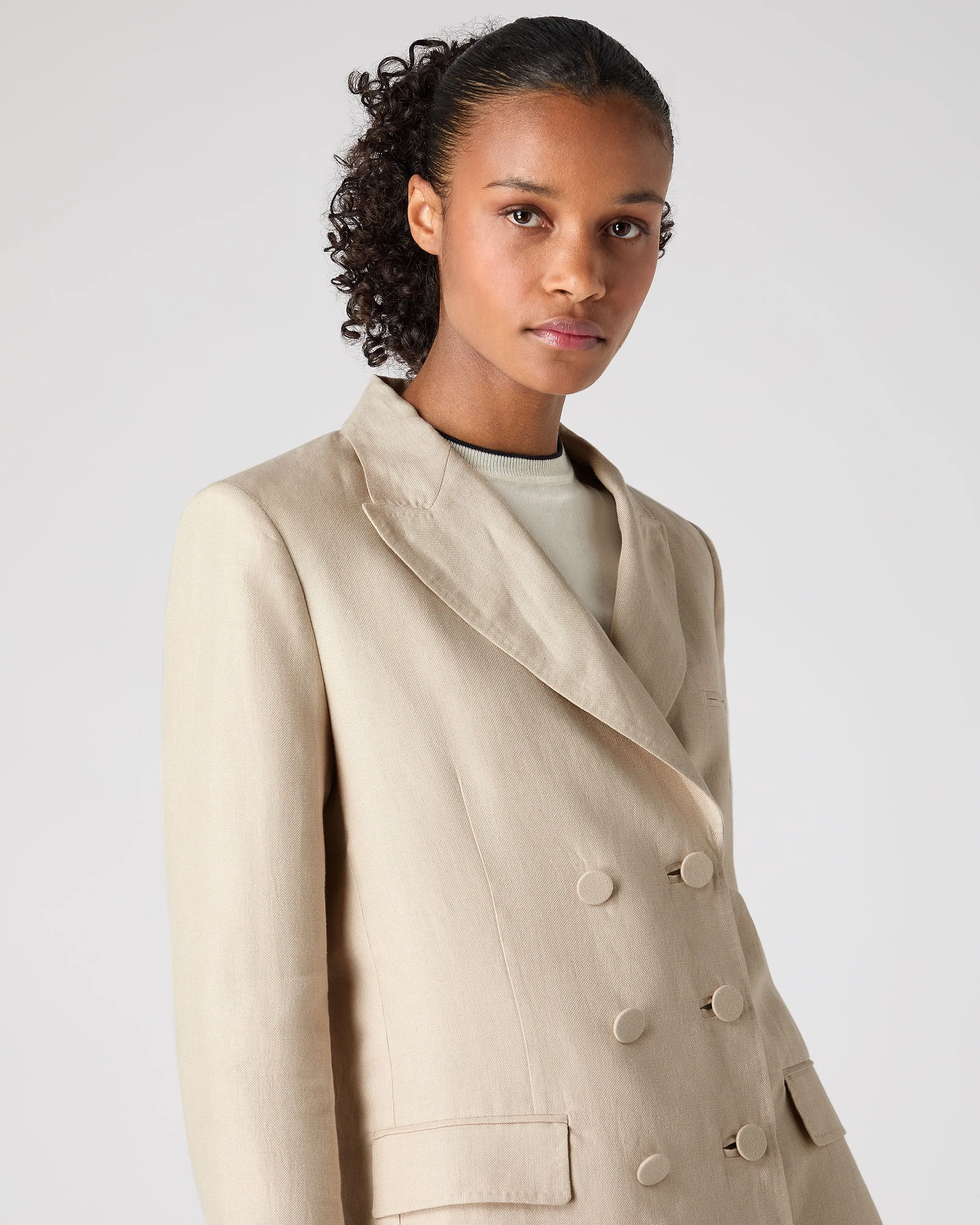 Women's Ava Double Breasted Linen Jacket Oat Brown