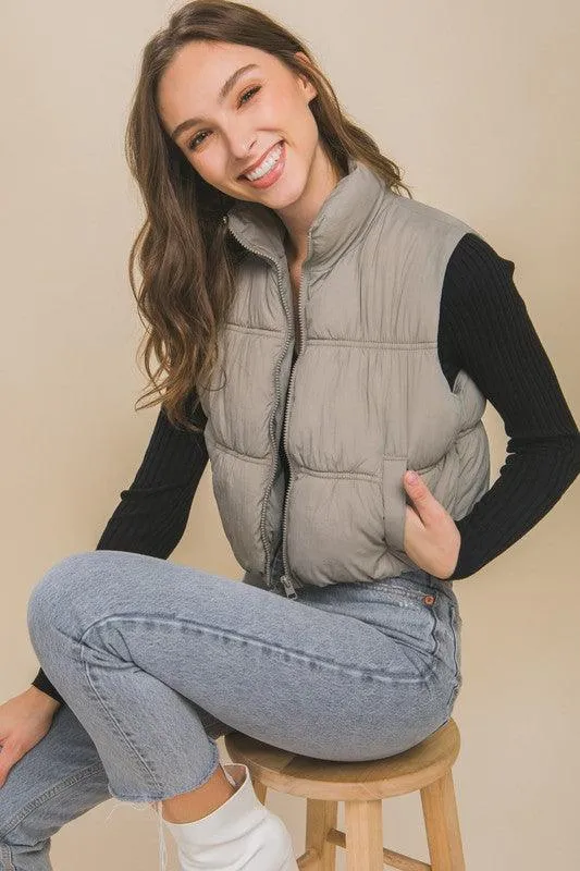 Womens High Neck Cropped Puffer Vest