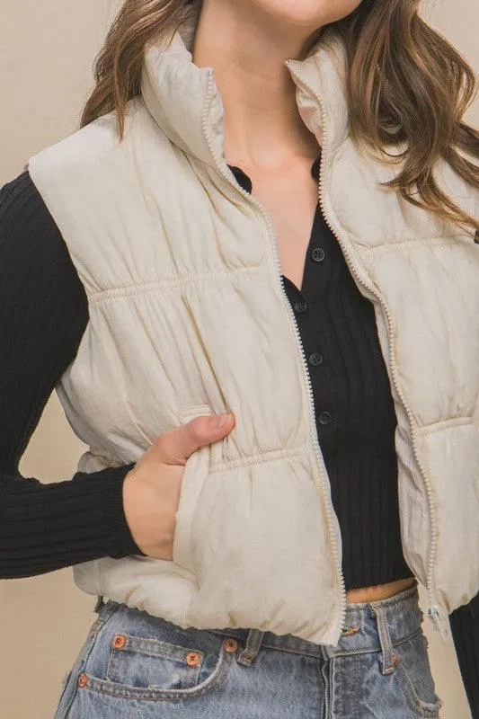 Womens High Neck Cropped Puffer Vest