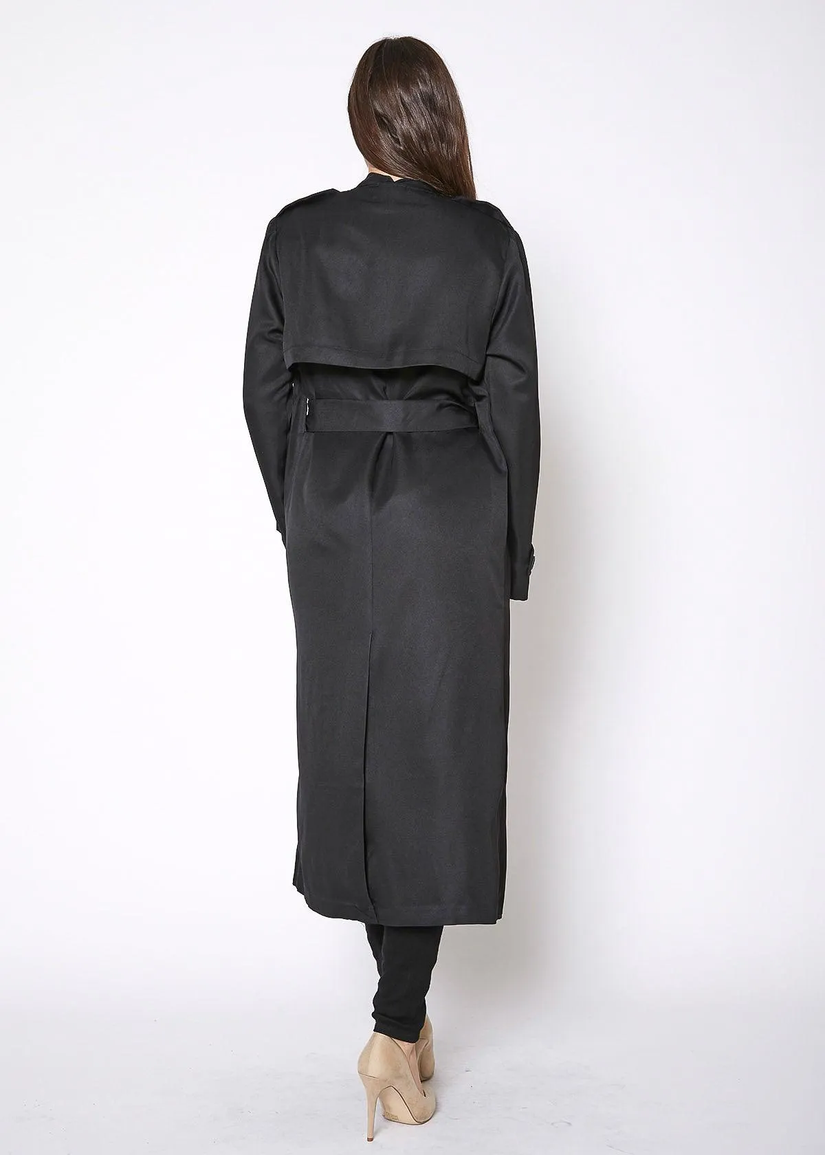 Women's Tie Waist Maxi Trench Coat